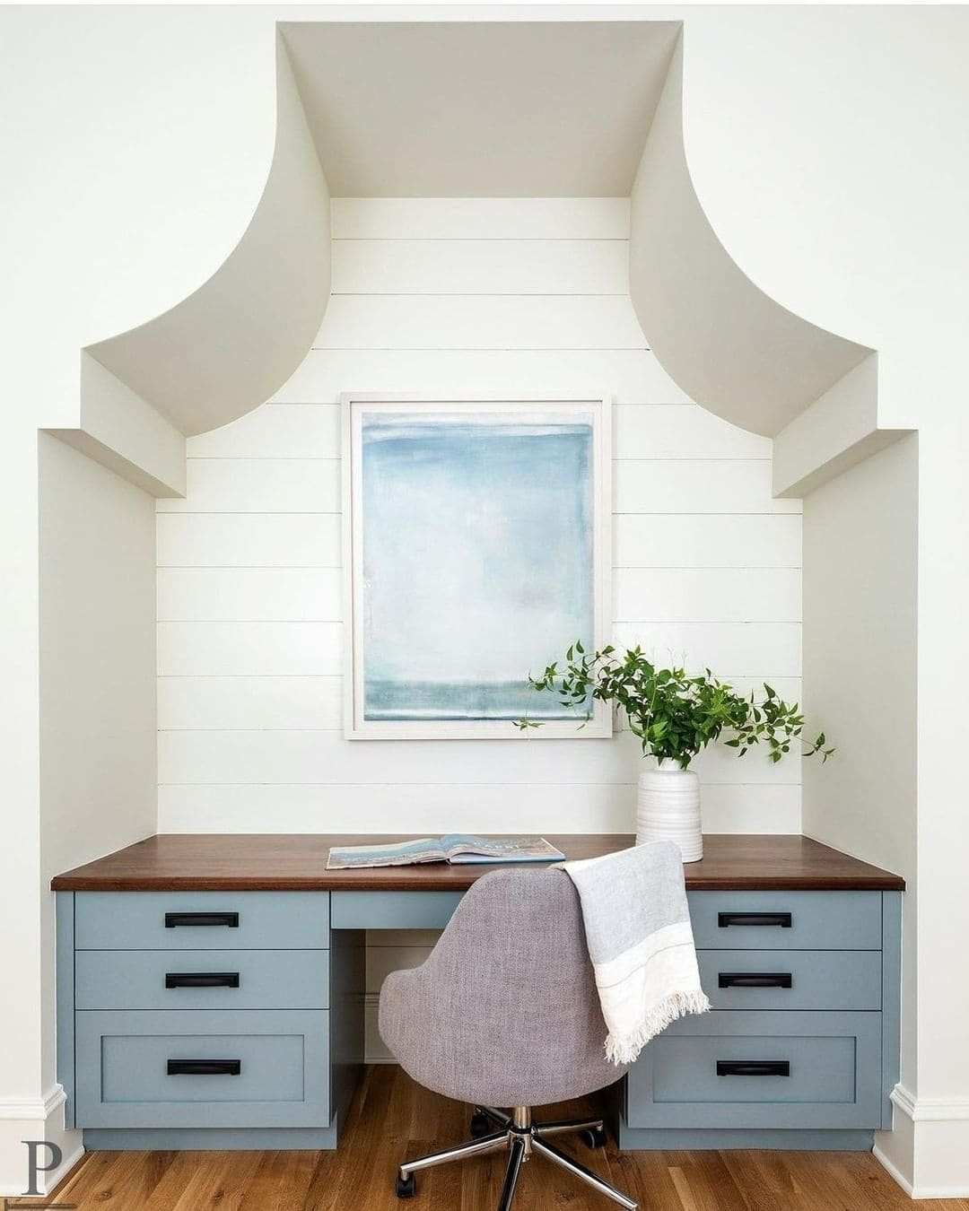 Blue Desk With Shiplap Wall