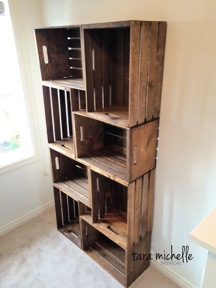 Build Your Own DIY Bookshelf Using Large Wooden Crates
