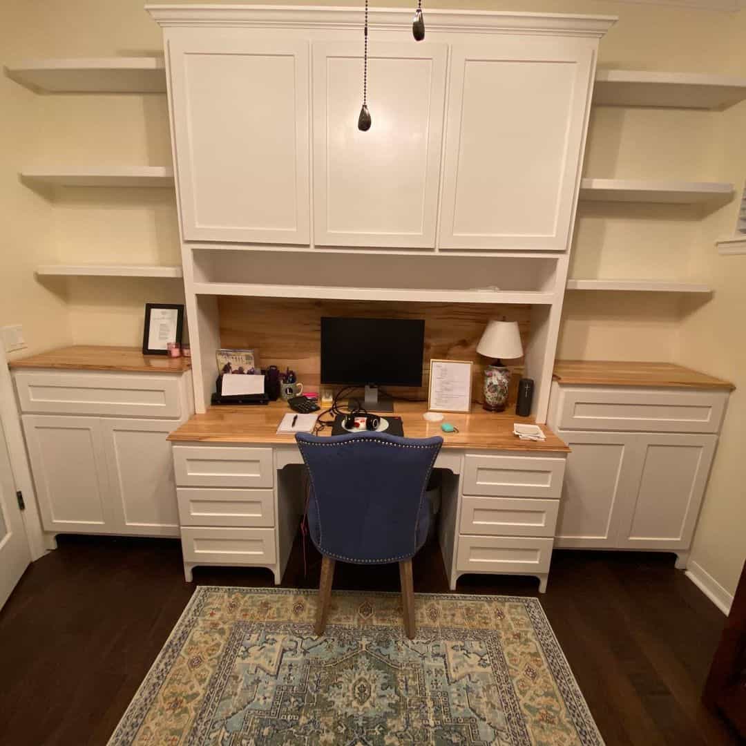 Classic Built-In Desk with Overhead Cabinets and Floating Shelves