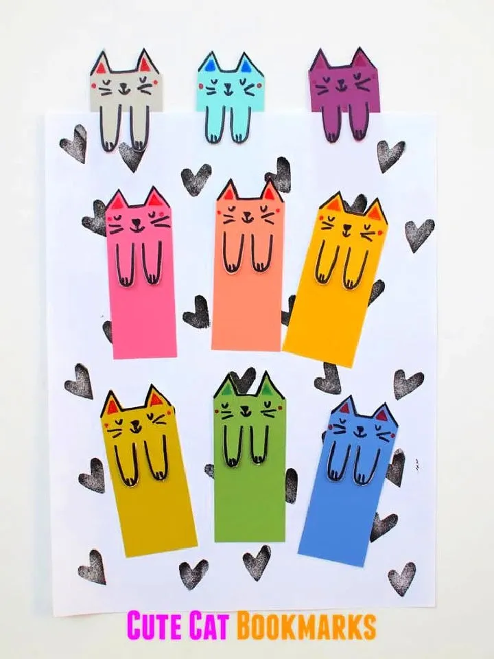 Colorful Cat Bookmarks Made from Paint Chips
