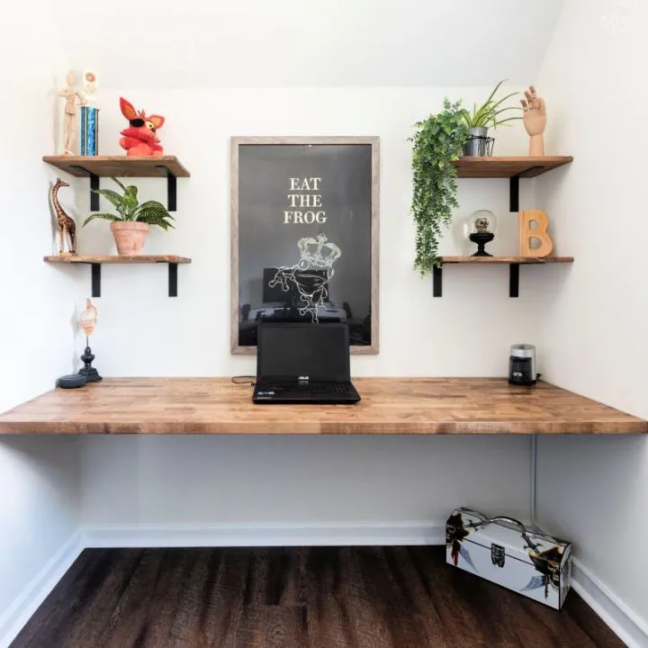 DIY Wall to Wall Floating Computer Desk
