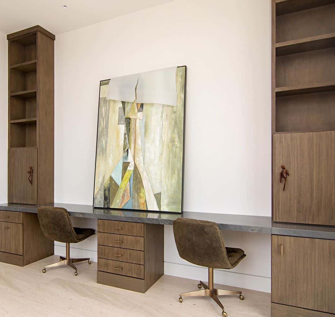 Dark Wood Shelves With Granite Countertop