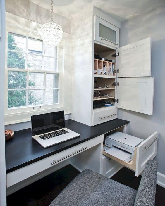 Desk With A Pull-Out Drawer For Printer