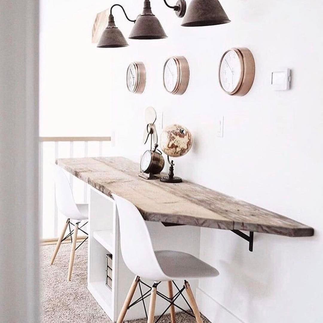 Distressed Wood Desk With White Chairs