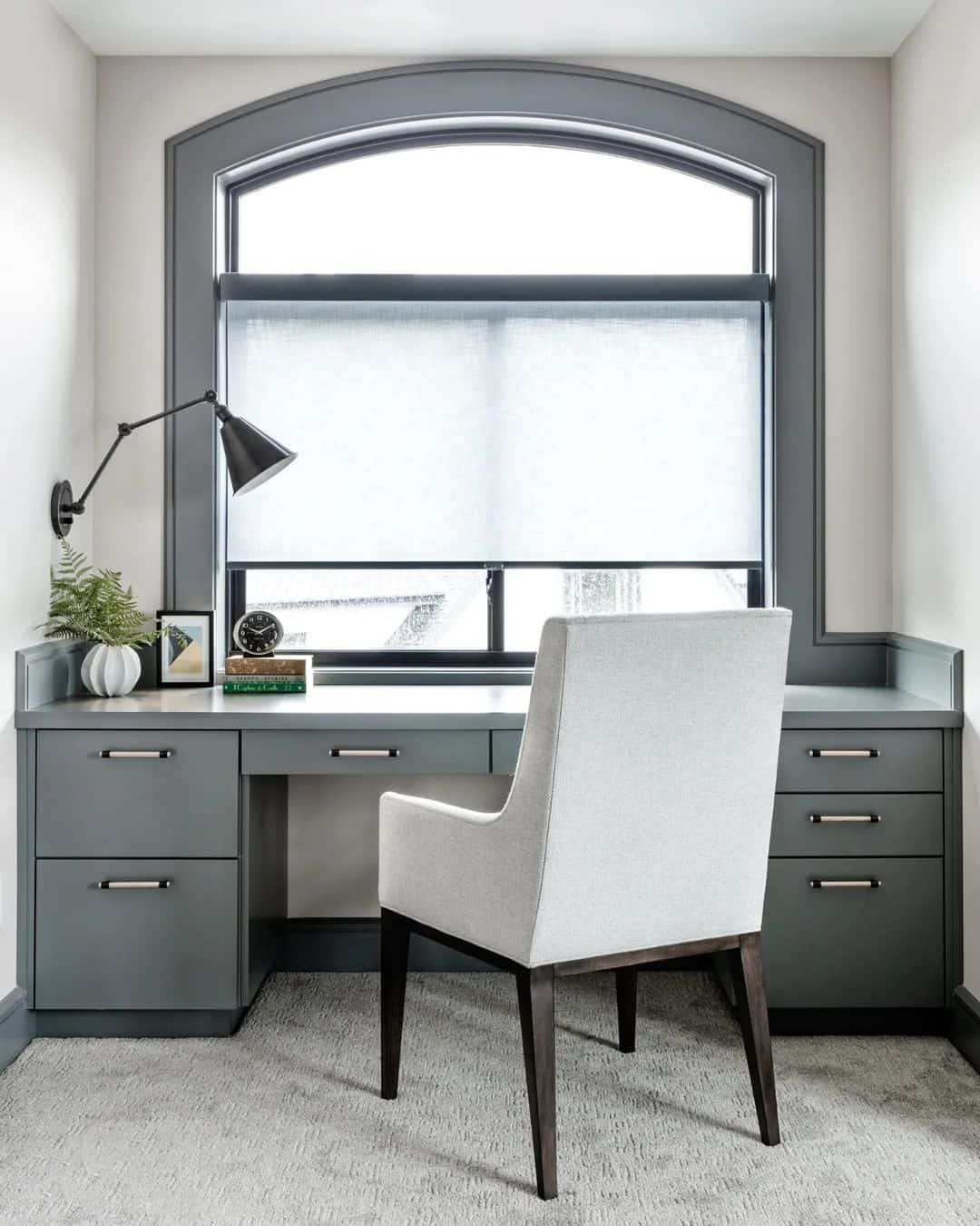 Gray Desk With Arched Window