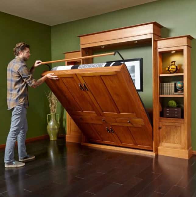 Murphy Bed with Bookcases in Natural Wood Color