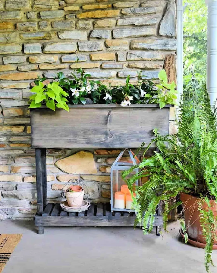 Raised Planter Box With Legs & Shelf