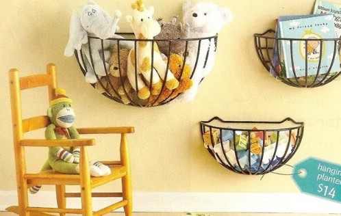 Repurposed Garden Basket Storage