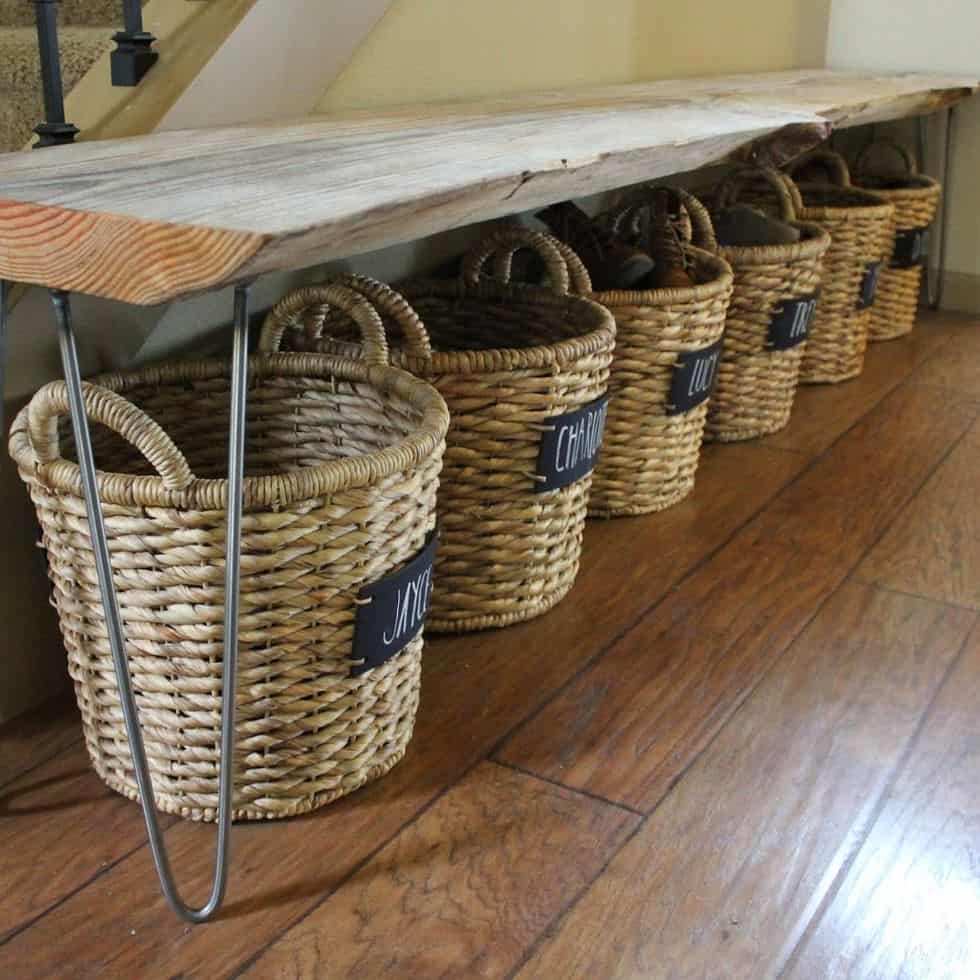 Shoe Storage Baskets and Bench