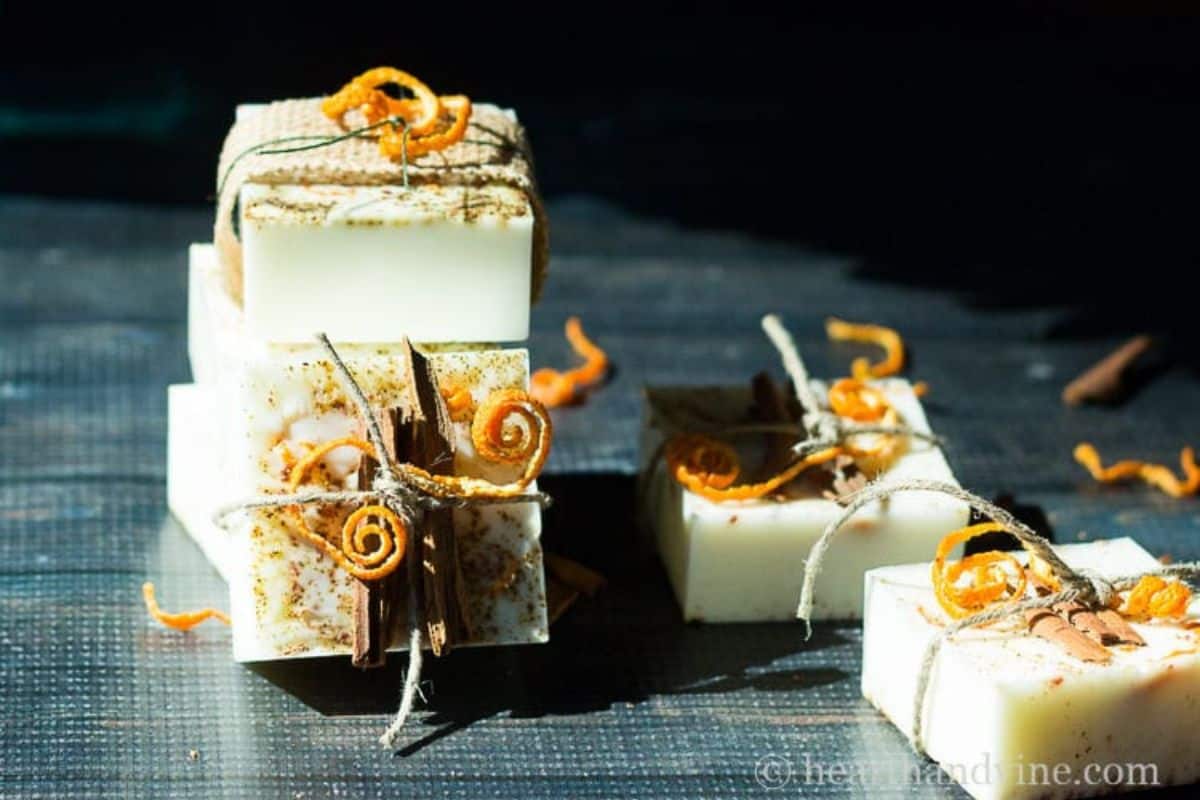 Soap Without Lye using Essential Oils from Lemons, Lavender, and Laundry