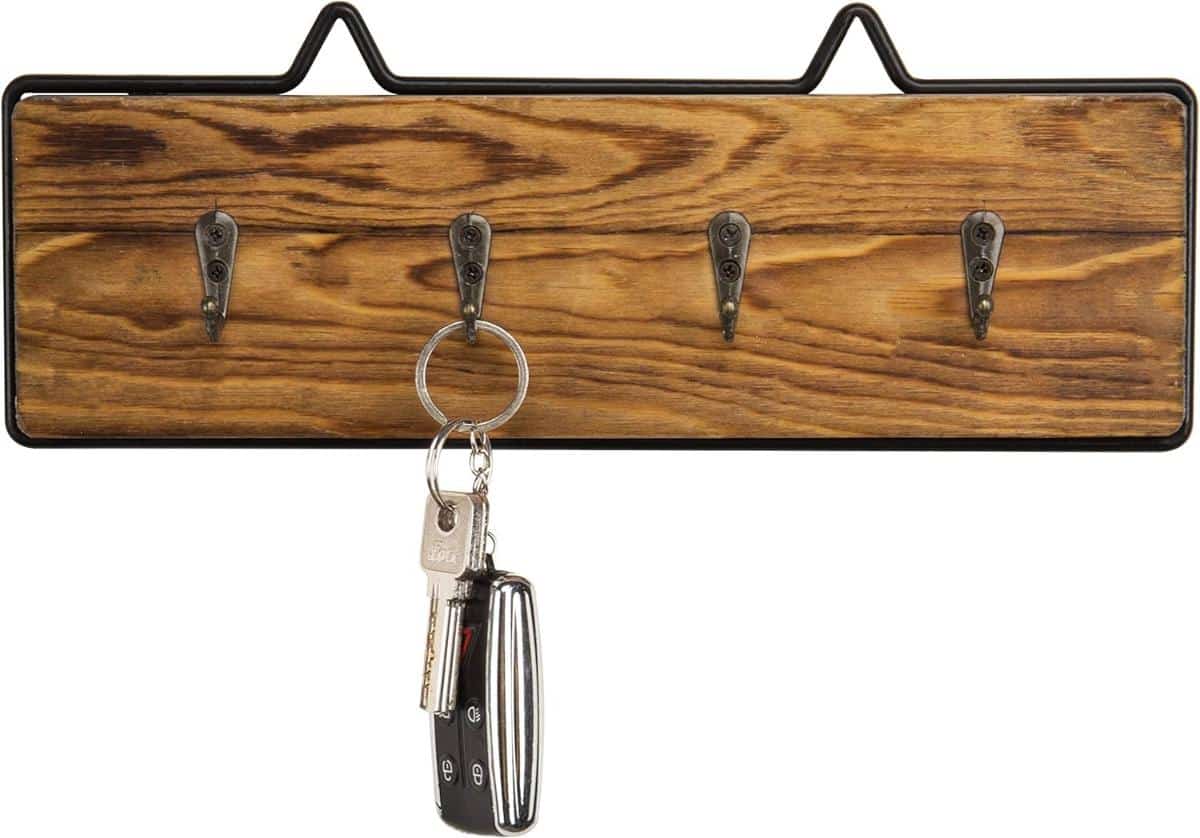 Solid Burnt Wood Rustic Key Holder