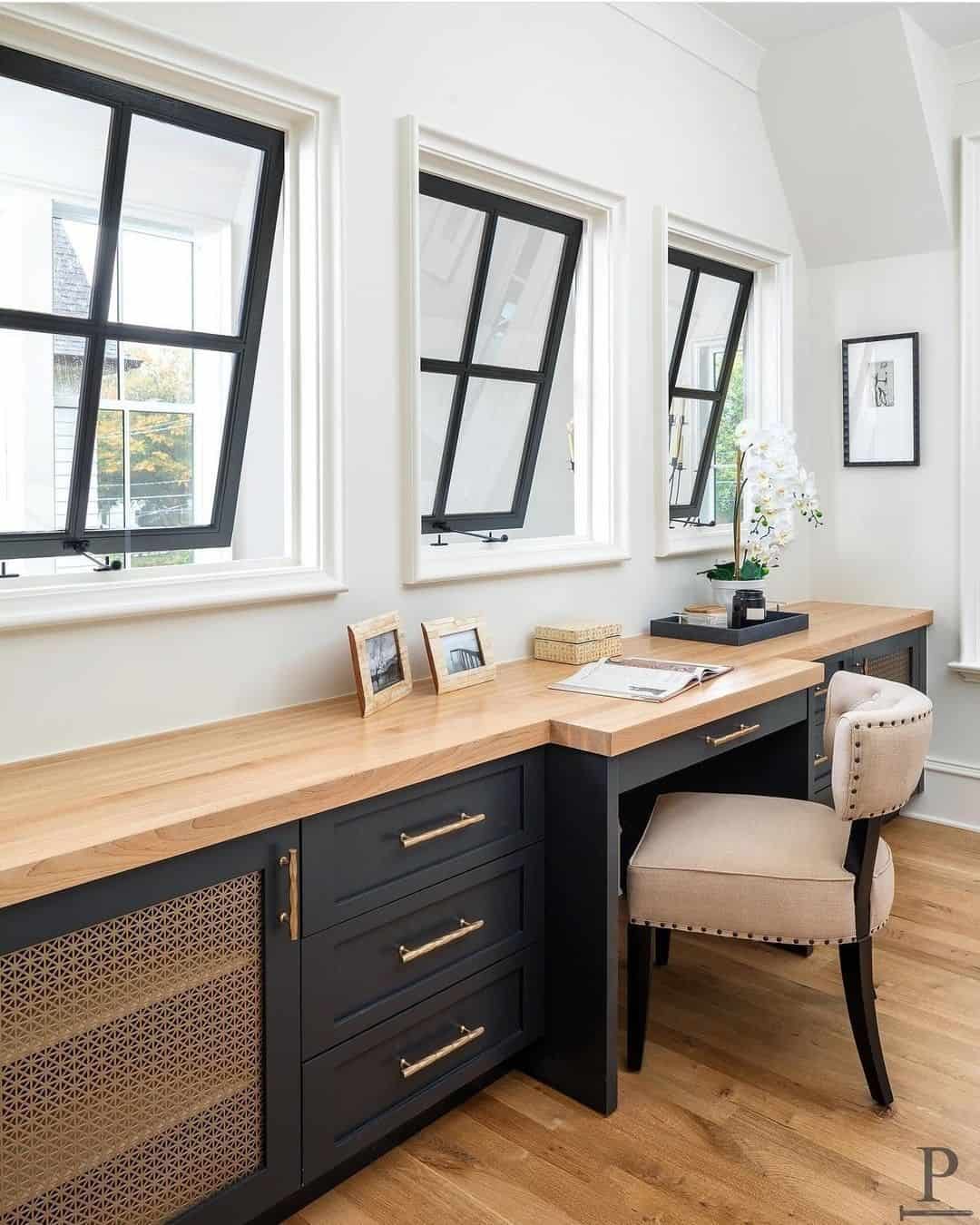 Spacious Wooden Desk with Awning Windows