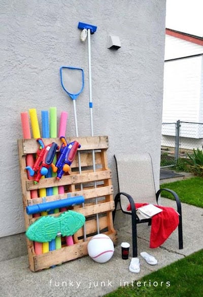 Use a Wood Pallet to Store Pool Toys