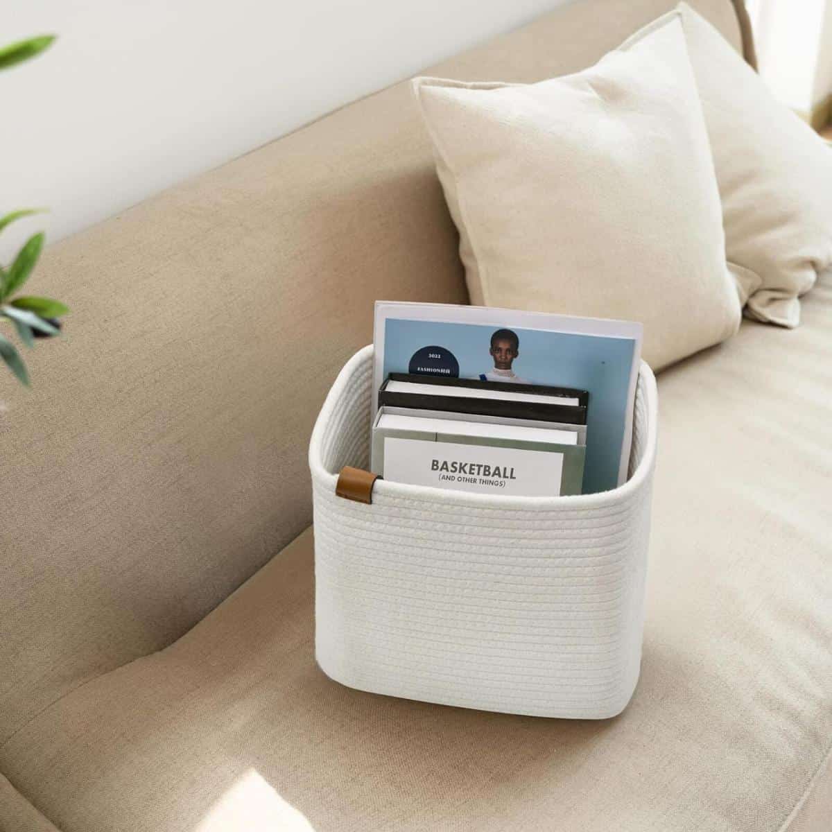 White Cotton Rope Magazine File Holder