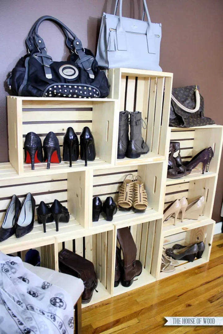 Wooden Crate Shoe Storage Display