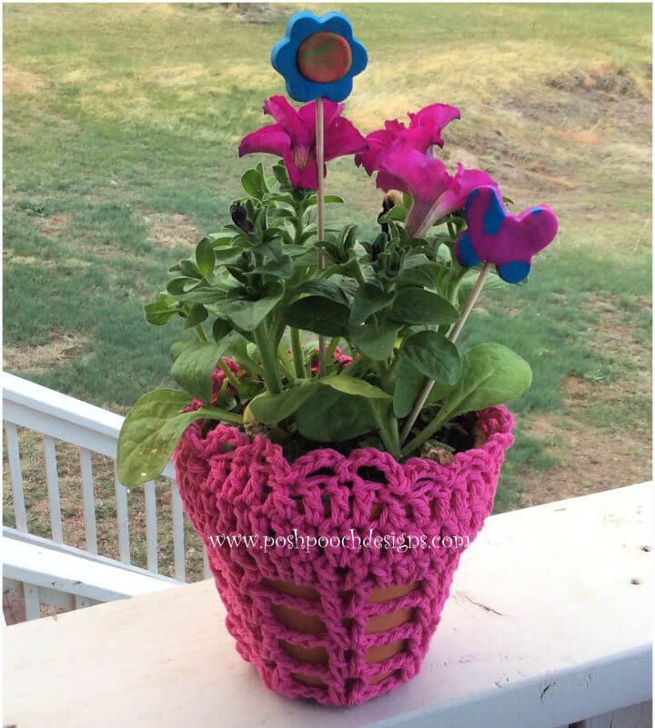 Crochet Plant Pot Cozy Using Cotton Yarn