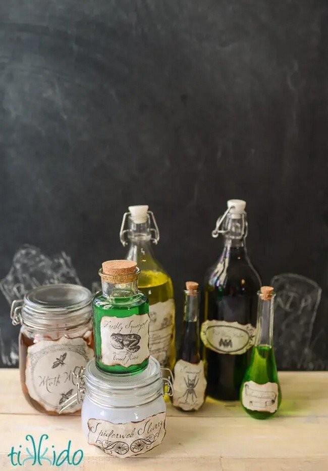 Creepy Halloween Potion Bottles With Free Printable Labels: