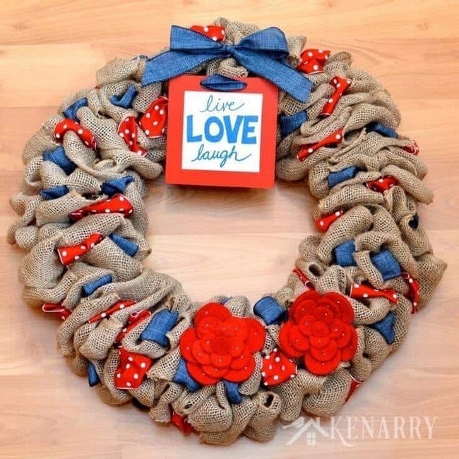 Burlap Wreath Red White And Blue Patriotic Decor: