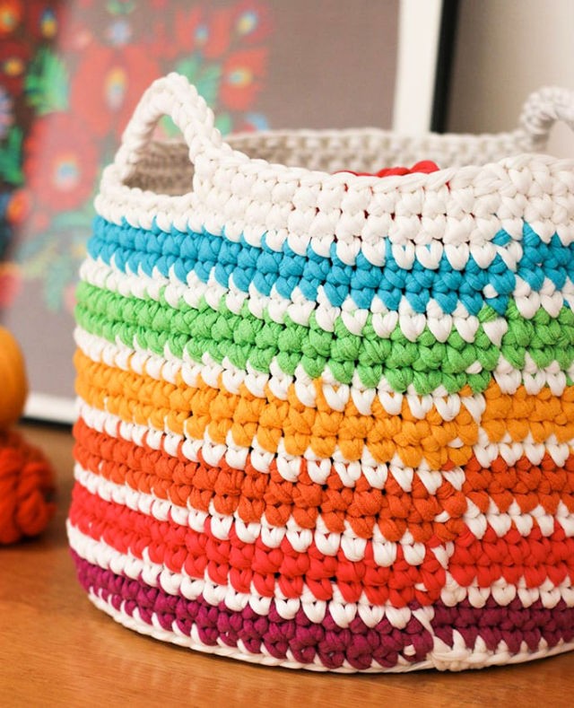 Crochet Rainbow Storage Basket
